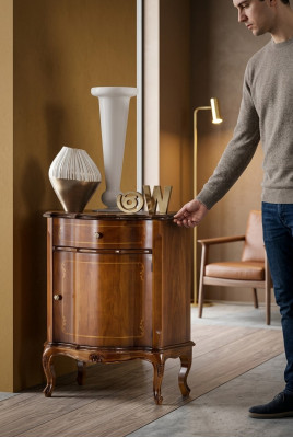 Clásica cómoda marrón para dormitorio, mueble de diseñador consola auxiliar.