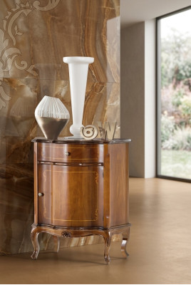 Clásica cómoda marrón para dormitorio, mueble de diseñador consola auxiliar.