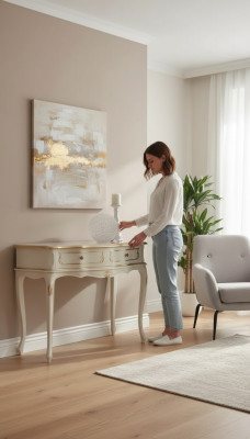 Mesa consola clásica blanca de dormitorio de madera estilo barroco