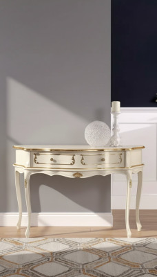 Mesa consola clásica blanca de dormitorio de madera estilo barroco