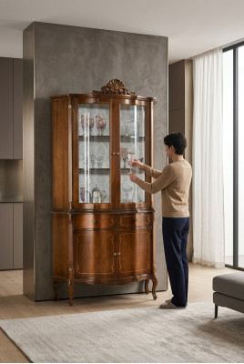Vitrina de madera de lujo de alta calidad, armario vitrina de diseño clásico, muebles marrones.