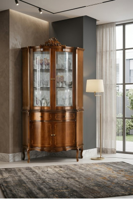 Vitrina de madera de lujo de alta calidad, armario vitrina de diseño clásico, muebles marrones.