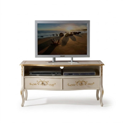 Clásico armario RTV blanco de madera, diseño de consola de muebles de salón.