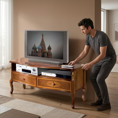 Mueble clásico para la sala de estar, soporte de TV de madera de diseño nuevo.