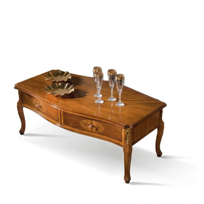 Mesa de centro de madera marrón clásica con diseño de lujo y cajones, nueva.