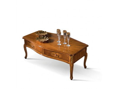Mesa de centro de madera marrón clásica con diseño de lujo y cajones, nueva.