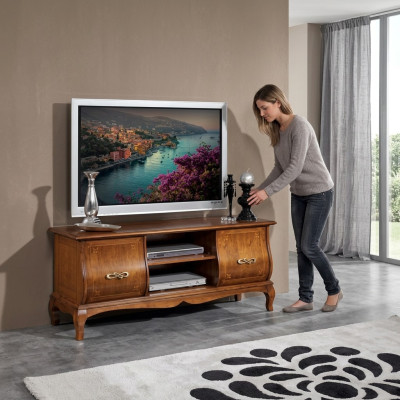 Clásico soporte de TV marrón de lujo Lowboard diseño de muebles de sala de estar