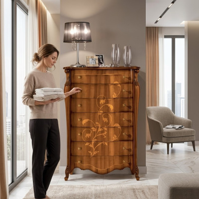 Cómoda de madera de lujo en estilo clásico, nuevos muebles de salón