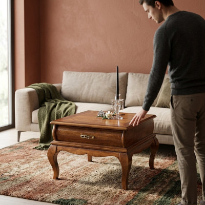 Mesa de centro clásica con cajón para la sala de estar en estilo de muebles de madera diseño nuevo.
