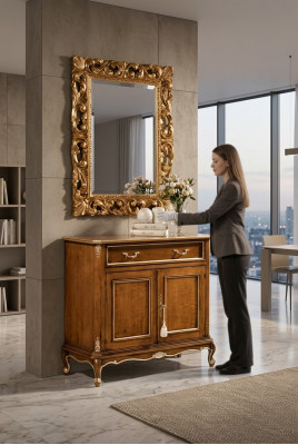 Muebles de sala Comedor Aparador Marrón de Madera de Dos Puertas con Cajón