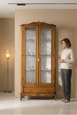 Vitrina de vidrio de lujo en marrón de madera clásico Mueble Vitrina extravagante