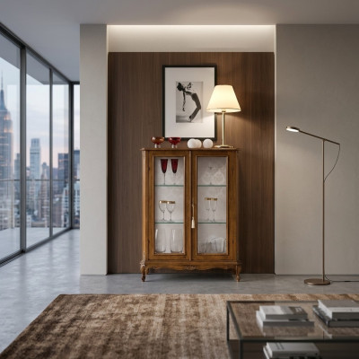 Armario de madera de alta calidad, color marrón, muebles de estilo clásico, vitrina.