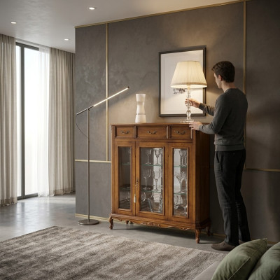 Diseño de muebles clásicos Vitrina marrón Armario de vidrio elegante lujoso nuevo