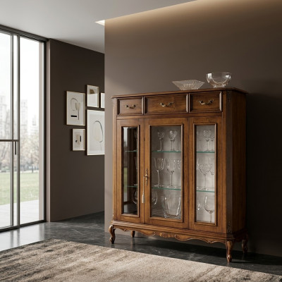 Diseño de muebles clásicos Vitrina marrón Armario de vidrio elegante lujoso nuevo