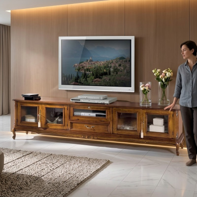 Muebles exclusivos Estilo clásico de madera lujoso soporte de TV Lowboard