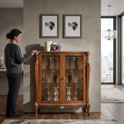Vitrina de cristal marrón sala de estar aparador de madera de lujo armario de vitrina estante