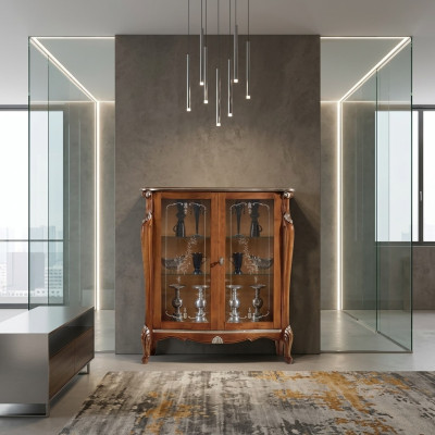 Vitrina de cristal marrón sala de estar aparador de madera de lujo armario de vitrina estante