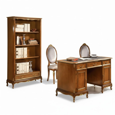 Elegante estantería de libros de escritorio de madera marrón Conjunto de muebles de oficina de 2 piezas.