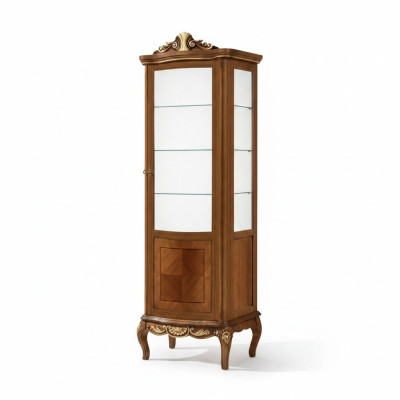 Clásica vitrina marrón de alta calidad con diseño de muebles de madera maciza y vidrio.