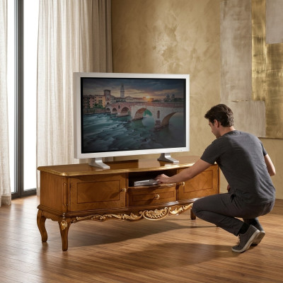 Estante de TV exclusivo de madera, armario clásico, aparador, mueble bajo.