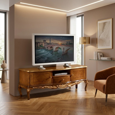Estante de TV exclusivo de madera, armario clásico, aparador, mueble bajo.