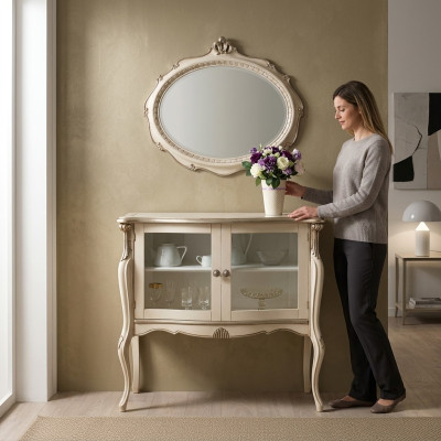 Vitrina de vidrio clásica de lujo Mesa de almacenamiento Muebles de sala de madera