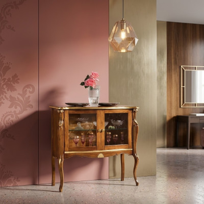 Vitrina de vidrio clásica de lujo Mesa de almacenamiento Muebles de sala de madera