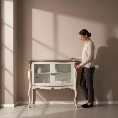 Clásico lujo vitrina sala de estar muebles de madera vitrina diseño muebles