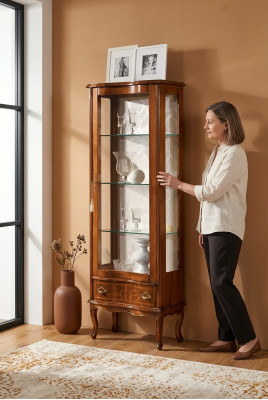 Mueble de madera clásico con vitrina, muebles de madera para sala de estar, diseños de vidrio.