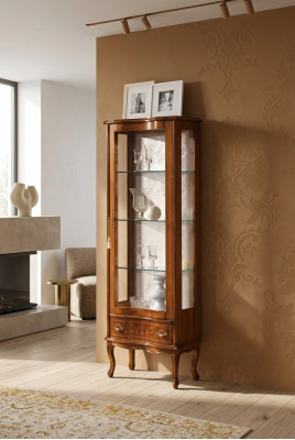 Mueble de madera clásico con vitrina, muebles de madera para sala de estar, diseños de vidrio.