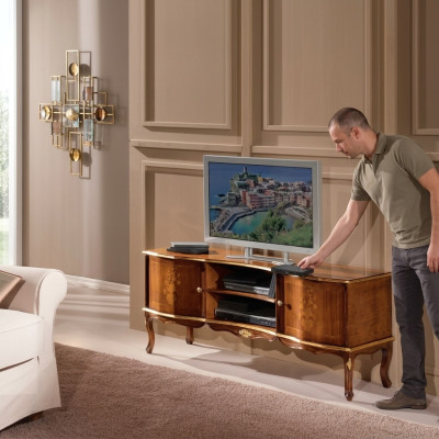 Clásico soporte de TV de madera maciza RTV muebles de diseño de sala de estar con estilo