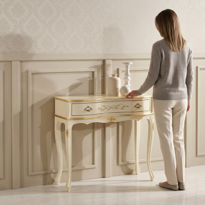 Mesa auxiliar blanca clásica consola de madera diseño de dormitorio