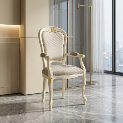 Sillón de lujo con tapizado blanco y apoyabrazos para la sala de estar.