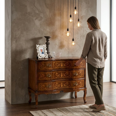 Cómoda clásica con 3 cajones diseño de madera auténtica mueble de sala de estar