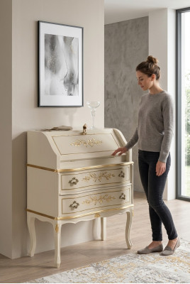 Clásica, elegante y lujosa cómoda nueva en madera blanca disponible para pedido.