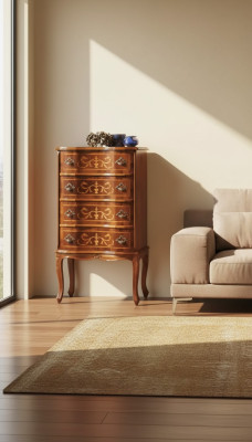 Cómoda clásica de cuatro puertas de madera marrón, muebles de salón nuevos y modernos.