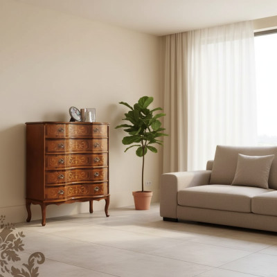 Clásico cómoda marrón de cinco cajones, muebles de madera de diseño nuevos.