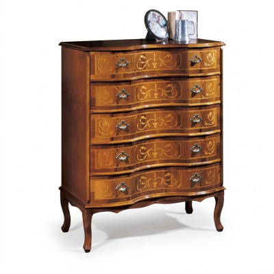 Clásico cómoda marrón de cinco cajones, muebles de madera de diseño nuevos.