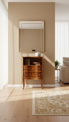Cómoda clásica marrón con 2 cajones. Mueble de madera de lujo para sala de estar, nuevo.