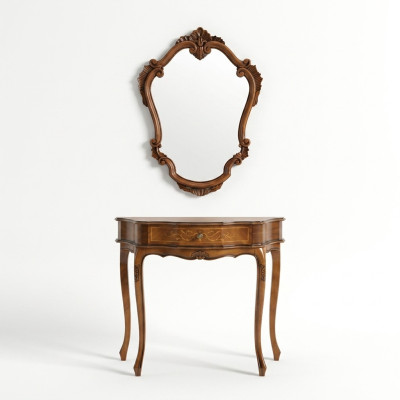 Elegante Mesa Consola Marrón Espejo Conjunto Clásico de Dormitorio
