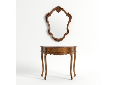 Elegante Mesa Consola Marrón Espejo Conjunto Clásico de Dormitorio