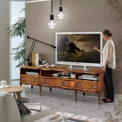 Estantería de televisión, cómoda de diseño de muebles de madera clásica soporte para televisión, muebles, cómodas.