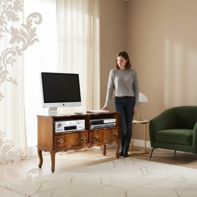 Clásico mueble bajo para televisión, soporte de TV, armario con cajones diseño de madera nuevo