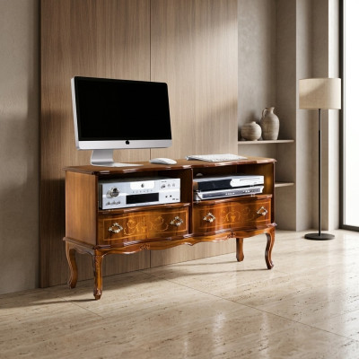 Clásico mueble bajo para televisión, soporte de TV, armario con cajones diseño de madera nuevo