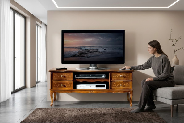Clásico marrón RTV de lujo armario de TV Lowboard cajones muebles de madera