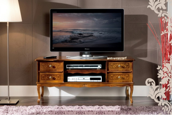 Clásico marrón RTV de lujo armario de TV Lowboard cajones muebles de madera