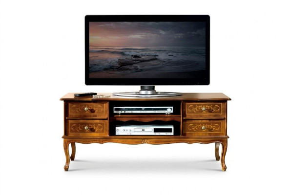 Clásico marrón RTV de lujo armario de TV Lowboard cajones muebles de madera