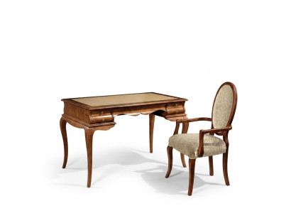 Elegante conjunto de escritorio, silla marrón, muebles de alta calidad.