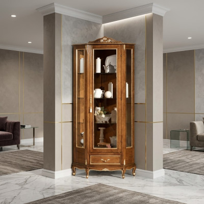 Vitrina de alta calidad de madera marrón de lujo muebles clásicos.