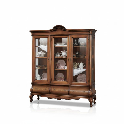 Vitrina de sala de estar, muebles clásicos de madera con cajones a medida, vitrina.